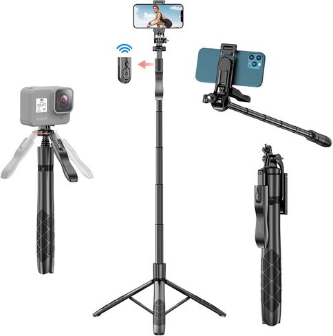 Selfie Stick Tripod for Phone with Light - 62" Phone Holder for Recording Selfie Stick Tripod Rotating Phone Stand Tall with Light 6 in 1 Selfie Stick with Light Portable Tripod in Saudi Arabia