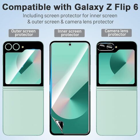 [3 + 3 + 2 Pack] for Samsung Galaxy Z flip 6 5G Screen Protector, 3 Pack Inner TPU Screen Protector + 3 Pack External Tempered Glass + 2 Pack Camera Lens Protector, Easy Install with Alignment Tool in Saudi Arabia