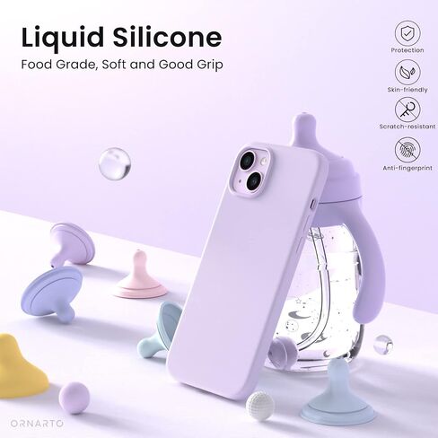 ORNARTO Compatible with iPhone 14 Case 6.1, Slim Liquid Silicone 3 Layers Full Phone Covered Soft Gel Rubber Case Protective Phone Cover 6.1 Inch-Pastel Lilac in Saudi Arabia