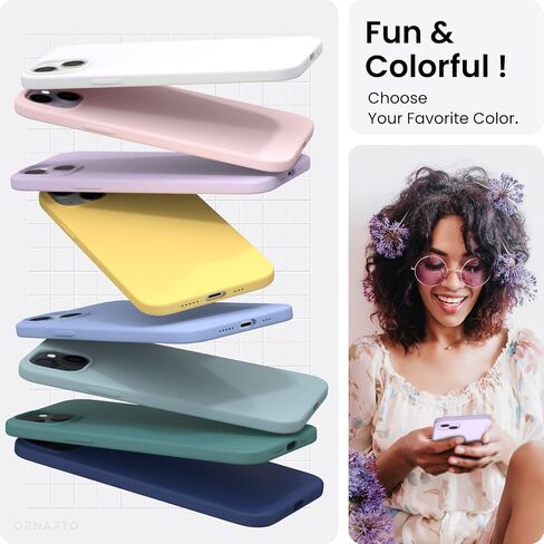 ORNARTO Compatible with iPhone 14 Case 6.1, Slim Liquid Silicone 3 Layers Full Phone Covered Soft Gel Rubber Case Protective Phone Cover 6.1 Inch-Pastel Lilac in Saudi Arabia