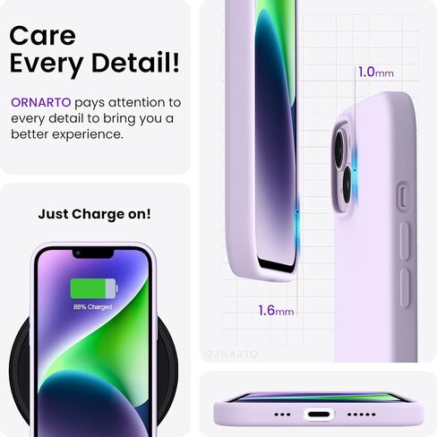 ORNARTO Compatible with iPhone 14 Case 6.1, Slim Liquid Silicone 3 Layers Full Phone Covered Soft Gel Rubber Case Protective Phone Cover 6.1 Inch-Pastel Lilac in Saudi Arabia