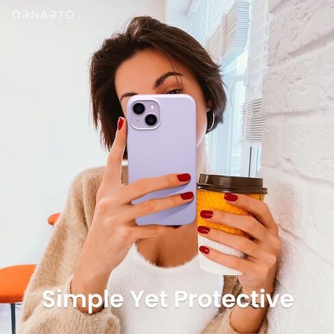 ORNARTO Compatible with iPhone 14 Case 6.1, Slim Liquid Silicone 3 Layers Full Phone Covered Soft Gel Rubber Case Protective Phone Cover 6.1 Inch-Pastel Lilac in Saudi Arabia