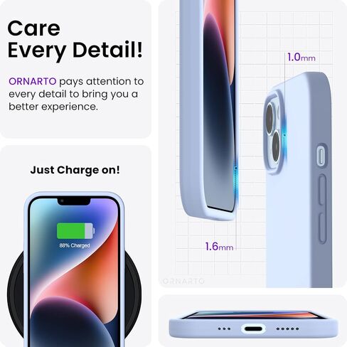 ORNARTO Compatible with iPhone 14 Case 6.1, Slim Liquid Silicone 3 Layers Full Phone Covered Soft Gel Rubber Case Protective Phone Cover 6.1 Inch-Pastel Lilac in Saudi Arabia