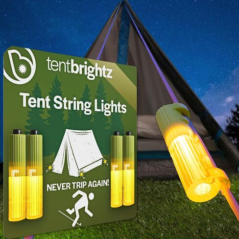 Brightz TentBrightz LED سلسلة أضواء خيمة لـ Guylines - لا تسافر أبدًا على سلاسل خيمتك مرة أخرى - تحافظ على سلاسل الخيمة مرئية في الليل - تعلق على أضواء أمان موقع المخيم للخيام للخيام in Kuwait