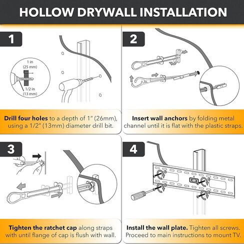 CondoMounts EDA1426 Universal Wall Mounting Anchors | Steel Stud | NO Stud | Metal Stud Anchors | TV Mount Metal Studs | Cabinets | Holds 90lbs | Includes 25 Elephant Anchor Set in Kuwait
