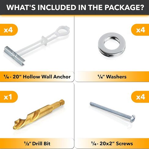 CondoMounts MSK9010 Steel Stud TV Mounting Kit | TV Mount Metal Studs | Holds 200lbs on Steel Stud | Includes 4 Elephant Anchor (1/4) & Washer Set with 1-Pilot Head Titanium Drill Bit in Kuwait