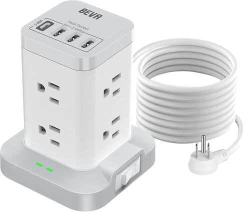 BEVA Power Strip Tower, Surge Protector with USB Ports, 6.5 FT Extension Cord, Charging Tower for Multiple Devices 8 AC and 4 USB(USB-C) for Office Supplies Dorm Room Essentials Office Organization in Saudi Arabia