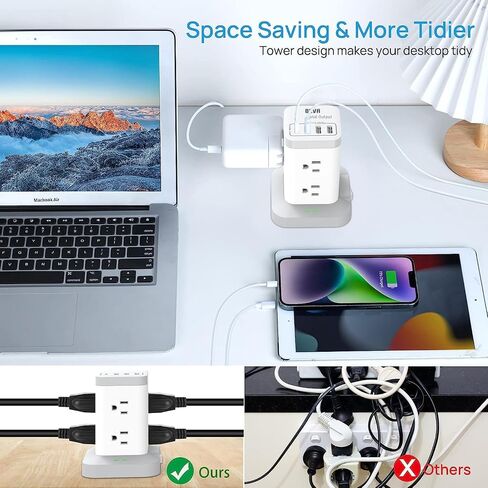BEVA Power Strip Tower, Surge Protector with USB Ports, 6.5 FT Extension Cord, Charging Tower for Multiple Devices 8 AC and 4 USB(USB-C) for Office Supplies Dorm Room Essentials Office Organization in Saudi Arabia