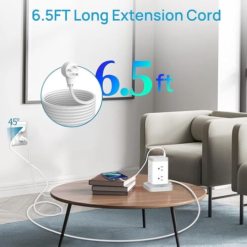 BEVA Power Strip Tower, Surge Protector with USB Ports, 6.5 FT Extension Cord, Charging Tower for Multiple Devices 8 AC and 4 USB(USB-C) for Office Supplies Dorm Room Essentials Office Organization in Saudi Arabia