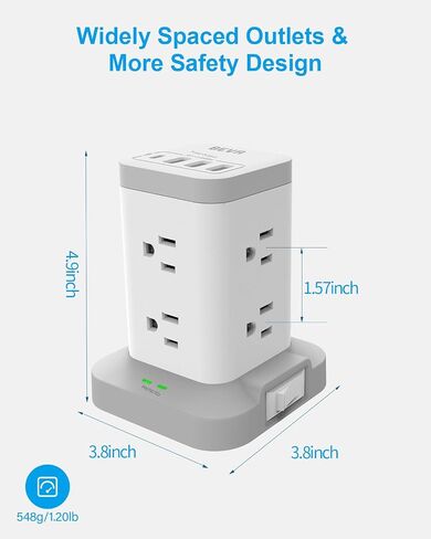 BEVA Power Strip Tower, Surge Protector with USB Ports, 6.5 FT Extension Cord, Charging Tower for Multiple Devices 8 AC and 4 USB(USB-C) for Office Supplies Dorm Room Essentials Office Organization in Saudi Arabia