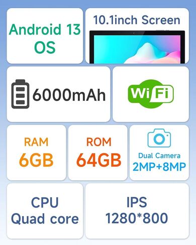 YQSAVIOR 10 inch Tablet, Android 13 Tablet PC, 6GB RAM 64GB ROM Tablets, 2.0GHz Processor, 1280×800 HD IPS Screen, Bluetooth, Dual Camera, Dual Speaker, WiFi 6 Tablet Computer 6000 mAh, Black in Saudi Arabia