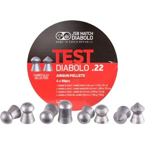 JSB Match Diabolo Test Sampler, .22 Cal, Round Nose & Pointed, 4 Pellet Types, 240ct