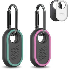 2 Pack Compatible for Samsung Galaxy SmartTag2 Case, Rugged Full Protective Anti-Slip Soft Silicone Case for Galaxy Smart Tag 2 with Key Ring, for Keys, Wallet, Luggage, Pets (Black & Blue)