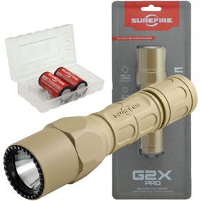 SureFire G2X Pro 600 Lumen Tactical EDC Flashlight Bundle with 2 Extra CR123A Batteries and Lightjunction Battery Case (Tan)