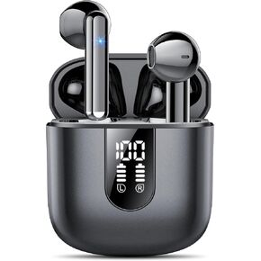 Wireless Earbuds 2024 Bluetooth 5.3 Headphones with HD Mic HiFi Stereo Sound, Wireless Earphones with Dual LED Display Touch Control, IPX7 Waterproof 30H Playtime Mini Ear Buds for iOS Android, White