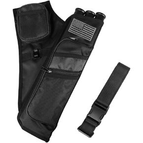 KRATARC 3-Tubes Hip Quiver Waist Hanged Arrow Archery Carry Bag with Pockets Adjustable Belt