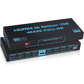1x8 HDMI Splitter with EDID, avedio Links 4K@60Hz HDMI2.0b Splitter 1 in 8 Out Audio Video Distributor Box with Power Adapter, Support 3D HDCP2.2, RGB8:8:8, 18.5Gbps for Xbox, PS5, Fire Stick, Roku