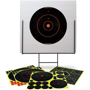Birchwood Casey Portable Shooting Range & Target Kit - Lightweight Easy to Set Up Heavy-Duty Steel Frame, 18" x 18" Backboard & 18 Shoot-N-C Reactive Targets with 58 Repair Pasters