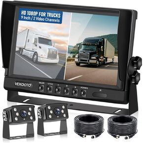 RV Backup Camera System Wired Kit, 9" AHD DVR Monitor with 1080P IP69 Waterproof/Night Vision Rear and Front Camera for RV Truck/Semi Box Truck/Trailer VEKOOTO(N92)