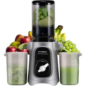 Juicer Machines Cold Pressed, 4.1 IN Large Feeding Chute for Whole Fruits and Vegetables, 120V Quiet Motor with High Juice Yield, Easy to Clean, Grey