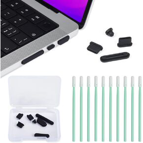 7PCS Anti Dust Dirt Plug Port Cover Cups Set Compatible 2024-2021 MacBook Pro 14" 16" M4 M3 M2 M1 Pro/Max A3112/A3185/A3401/A3186/A2779/A2442/A2780/A2485 Silicone Dust Plug Cover Accessories -Black