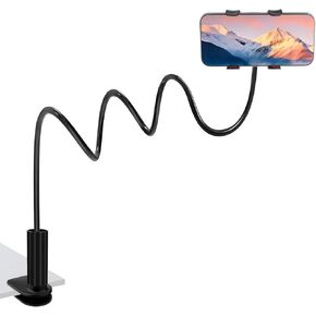 Gooseneck Cell Phone Holder-Lazy Bracket 39inch Flexible Long Arm, Upgraded Clamp, 360 Adjustable Overhead Mobile Phone Mount Stand for Bed, Desk, Headboard Bedside, 4-7" Cellphone