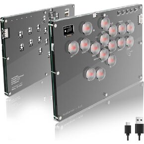 Arcade Stick 16Keys All-Button Gamerfinger with Turbo Functions & Custom RGB,Arcade leverless Controller Street Fight for PC/Ps3/Ps4/Steam Game Keyboard-Supports Hot Swap & SOCD (White)