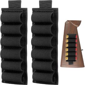 ELVO 2 Pack 6 Rounds Shell Card Holder for Rifle Shotgun Cartridge Ammo, Shotgun Shell Carrier 12/20 Gauge for Buttstock, Velcro Shotgun Shell Holder with Adhesive Back Sticker