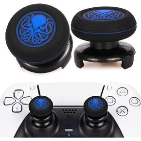 FPS Thumbstick Extender & Printing Rubber Silicone Grip Cover 2 Sets for PS5 Dualsenese & PS4 Controller (Deep Sea Cthulhu Blue)