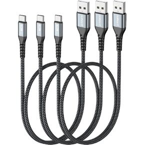 SUNGUY USB C Cable 1.5FT [3Pack] 3A USB to USB C Cable Fast Charging Data Transfer Braided Compatible with iPhone 17/16/15 Series, Samsung Galaxy S25 S24 Ultra, Note10/9, USB C Devices in Kuwait