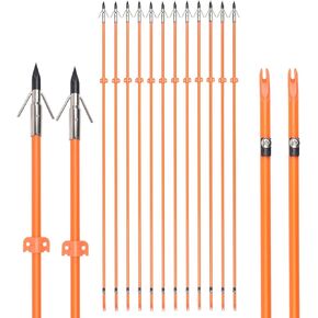 GPP 32 inches Bowfishing Arrows Fish Hunting Solid Fiberglass Shaft with Broadheads and Safty Slides for All Bows Fishing Huntings