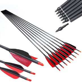 Archery 300 340 400 500 600 700 800 Spine Carbon Arrows for Compound Recurve Bow Traditional Longbow 30 32 Inch Shafts Hunting Target Feather Arrow 12PCS