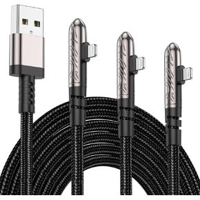 3Pack 90 Degree iPhone Charger 6ft, Apple MFi Certified 6 Feet Lightning Cord Long, Nylon Right Angle 6 Foot Charging Cable for Apple iPhone 14 Pro Max/14/13Pro/12 Mini/11/X/XS/XR/8 Plus/7/6/5/iPad