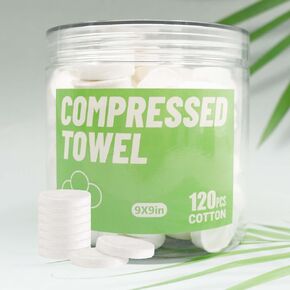 Compressed Towels,Camping Towels,Magic Cotton Wipes,Disposable Facial Towels,High-Capacity Travel/Camping/Hiking Towels(120Pcs/9X9")