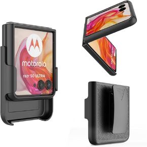 Ailiber for Motorola Razr 2024 Plus Case with Belt Clip, Razr 50 Ultra Case Holster, Swivel Kickstand Holder, Slim Shockproof Shell Pouch Full Body Phone Cover for Moto Razr 2024+-Black