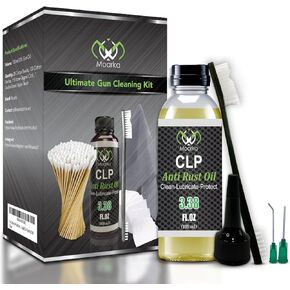 Gun Cleaning Oil – Gun Cleaning Kit with CLP Oil, All-in-One Cleaner, Lubricant, & Protectant [CLP], 3.4 Oz with Needle Oil Applicator, 100 Cotton Patches, 25 swabs, Nylon Brush & Silicone Gun Cloth