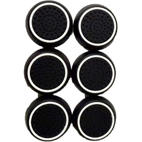 6 PCS Black with White Controller Thumbstick Caps Replacement Silicone Touch Controller Rocker Cover for PS3 / PS4 / PS5