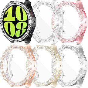 RICHONE [12-Pack] Bling Case Compatible with Samsung Galaxy Watch 6 40 mm Screen Protector, Soft TPU Cover 2 Row Diamonds Full Protective Bumper (12 Mixed Colors, Galaxy Watch6-40mm)