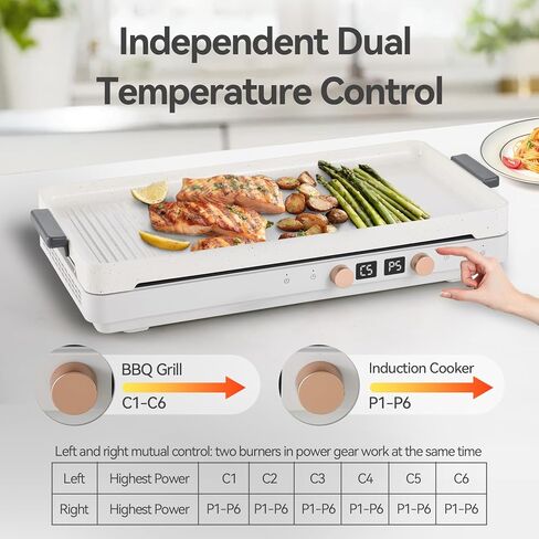 2 Burner Induction Cooktop with Removable Iron Cast Griddle Pan Non-stick, Olayks 1800W Double Portable Induction Hot Plate with Dual Independent Temperature Control Options, 99 Min Timer in Saudi Arabia