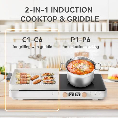2 Burner Induction Cooktop with Removable Iron Cast Griddle Pan Non-stick, Olayks 1800W Double Portable Induction Hot Plate with Dual Independent Temperature Control Options, 99 Min Timer in Saudi Arabia
