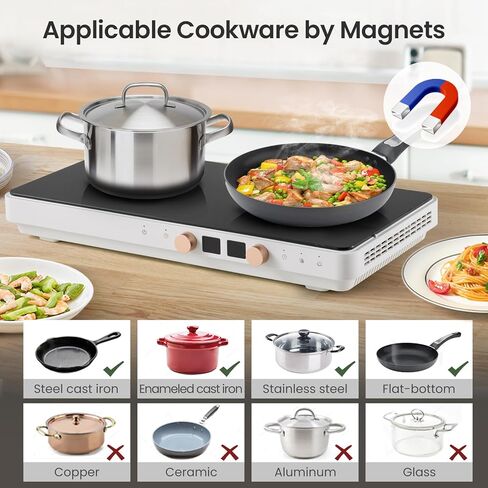 2 Burner Induction Cooktop with Removable Iron Cast Griddle Pan Non-stick, Olayks 1800W Double Portable Induction Hot Plate with Dual Independent Temperature Control Options, 99 Min Timer in Saudi Arabia
