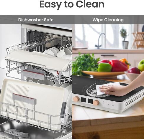 2 Burner Induction Cooktop with Removable Iron Cast Griddle Pan Non-stick, Olayks 1800W Double Portable Induction Hot Plate with Dual Independent Temperature Control Options, 99 Min Timer in Saudi Arabia