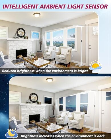 EMITEVER LED Floor Lamp, 60W Full-Spectrum Eye-Care Standing Light, 72.8" Dimmable Reading Lamp for Study Rooms, Living Rooms, Dental Offices and Conference Lighting, 4000K Natural Daylight, White in Kuwait