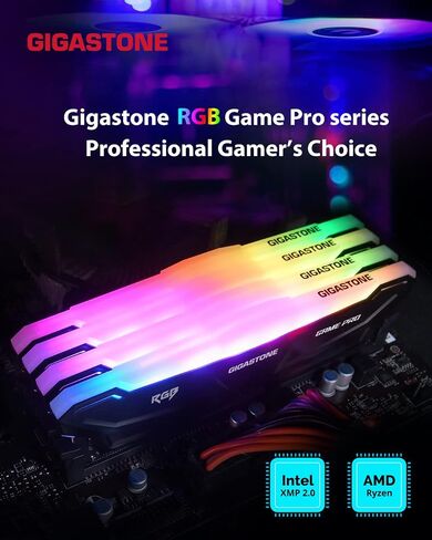 【RGB DDR4 RAM】 GIGSASTONE Game PRO 32GB Kit (2x16GB) DDR4-3200MHz PC4-25600 CL16-20-20-40 Intel XMP 2.0 AMD Ryzen 1.35V UDIMM 288 Pin ذاكرة سطح المكتب للألعاب عالية الأداء غير ECC - أسود in Saudi Arabia