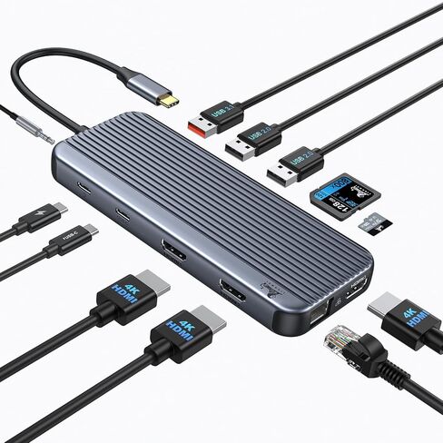 محطة إرساء USB C 3 شاشات، محور LIONWEI USB C إلى 3 محطة إرساء HDMI شاشة ثلاثية مع USB C/A 3.1،100 واط PD، إيثرنت، منافذ صوت لـ Dell/HP/Lenovo/MacBook in Kuwait