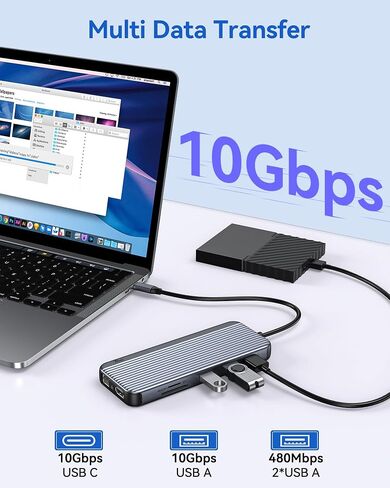 محطة إرساء USB C 3 شاشات، محور LIONWEI USB C إلى 3 محطة إرساء HDMI شاشة ثلاثية مع USB C/A 3.1،100 واط PD، إيثرنت، منافذ صوت لـ Dell/HP/Lenovo/MacBook in Kuwait