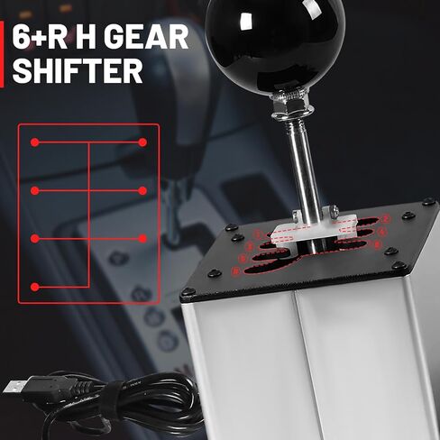 USB Simulator Shifter Compatible with Logitech G29 /G27 /G25 /G920 T300RS/GT Steering Wheel , Applicable for ATS ETS Dust WRC Sim Racing Games H Shifter with Carbon Fiber Grip - 6+R White(PC System) in Saudi Arabia
