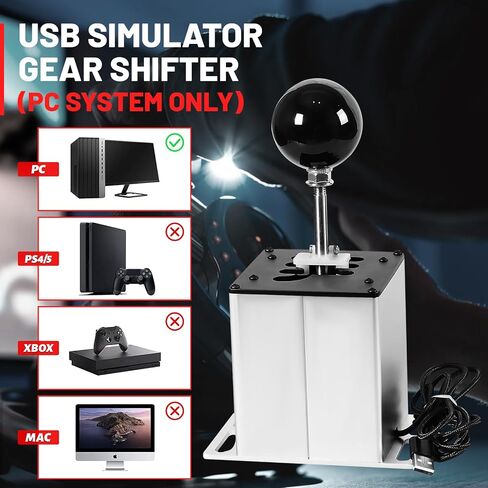 USB Simulator Shifter Compatible with Logitech G29 /G27 /G25 /G920 T300RS/GT Steering Wheel , Applicable for ATS ETS Dust WRC Sim Racing Games H Shifter with Carbon Fiber Grip - 6+R White(PC System) in Saudi Arabia