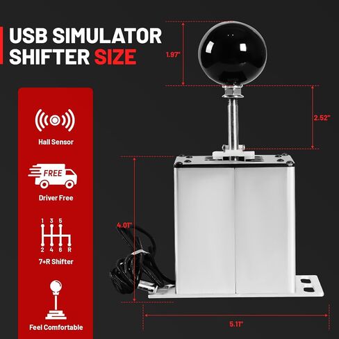 USB Simulator Shifter Compatible with Logitech G29 /G27 /G25 /G920 T300RS/GT Steering Wheel , Applicable for ATS ETS Dust WRC Sim Racing Games H Shifter with Carbon Fiber Grip - 6+R White(PC System) in Saudi Arabia