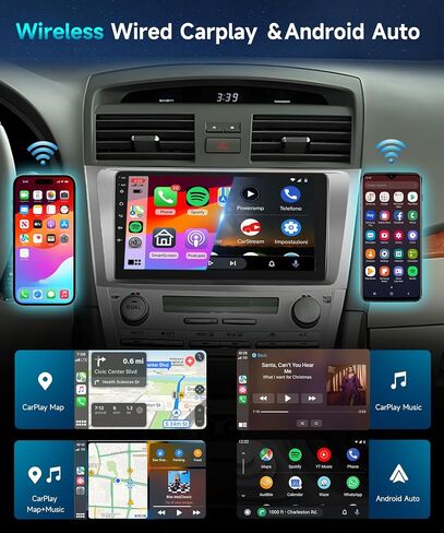 Carplay اللاسلكي لسيارة Toyota Camry 2006 2007 2008 2009 2010 2011 Android Car Stereo، Android Auto MirrorLink، شاشة لمس 9 بوصة 1080P IPS بلوتوث GPS HiFi 16EQ RCA FM Radio SWC WiFi AHD كاميرا احتياطية in Saudi Arabia
